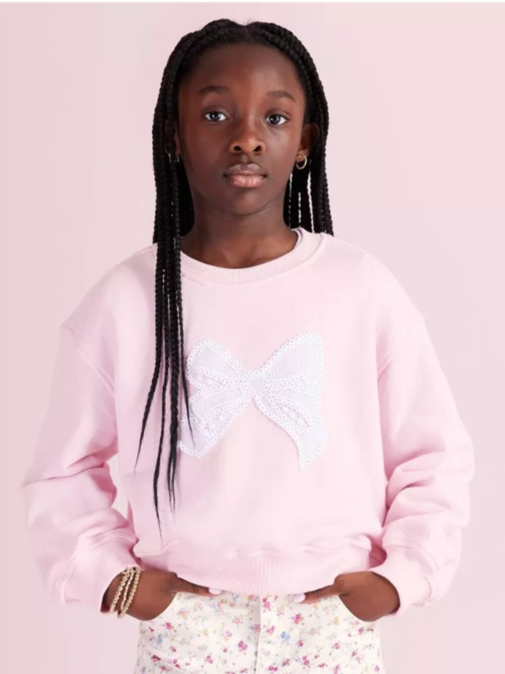LoveShackFancy x Target Girls' Ella French Terry Bow Pink Sweatshirt Size XXL - Picture 2 of 10